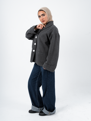 THT GIRL Tokyo oversized grey jacket with relaxed fit and stylish design, perfect for casual fashion looks.