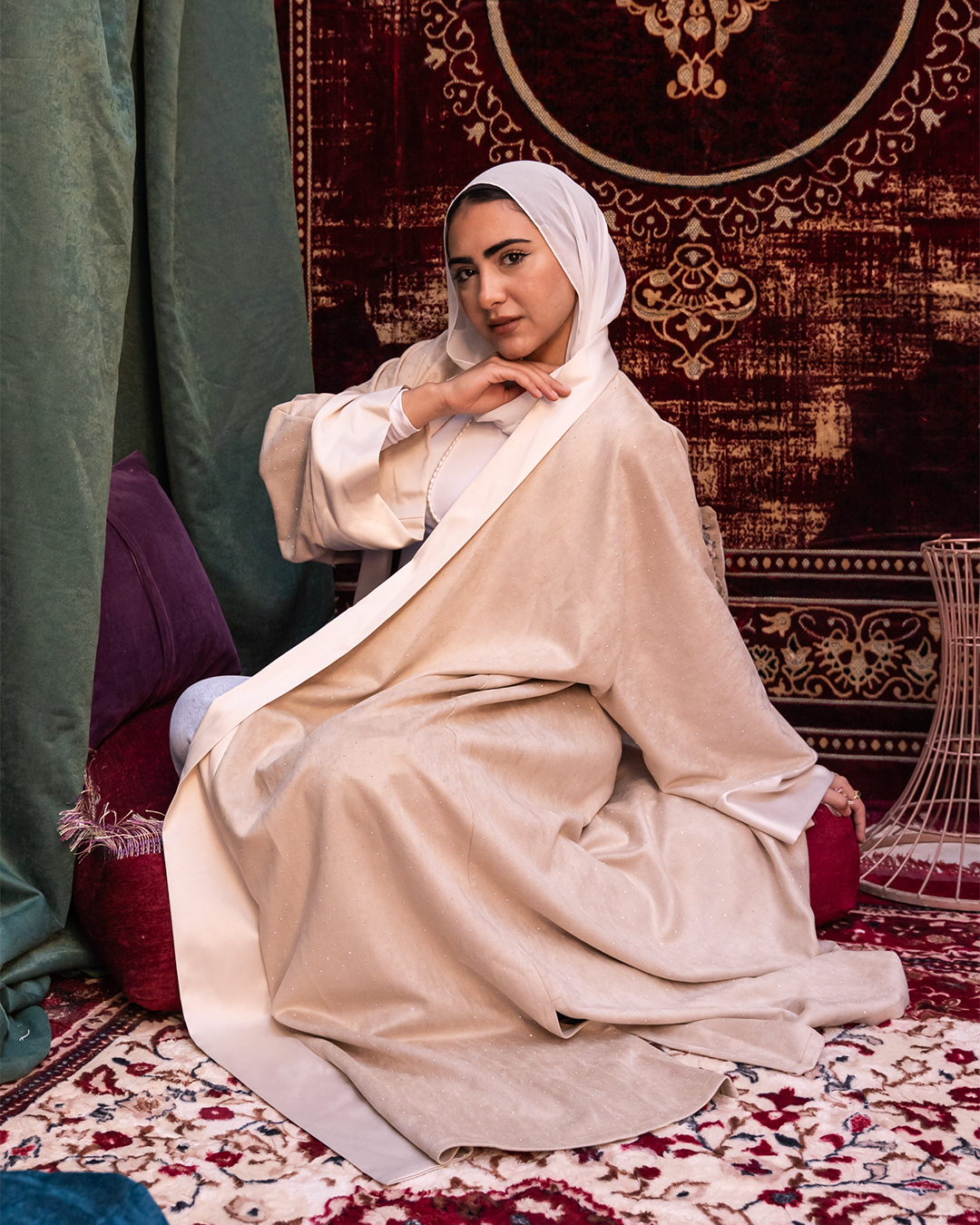 Beige Samaa Kaftan by THT GIRL featuring flowing fabric and elegant design, perfect for stylish fashion wear.
