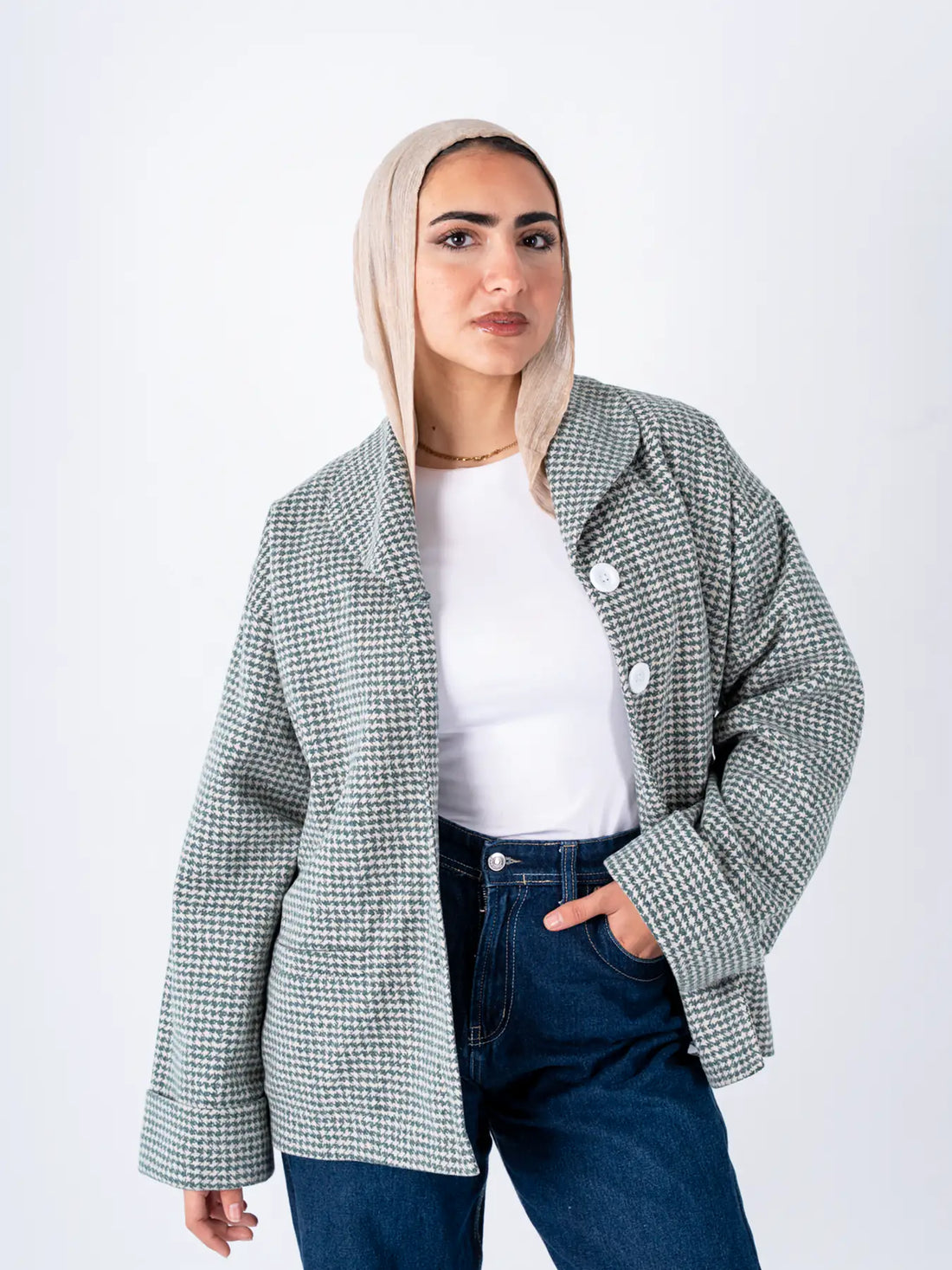Green TOKYO oversized jacket by THT GIRL, stylish fashion outerwear with a relaxed fit and trendy design.