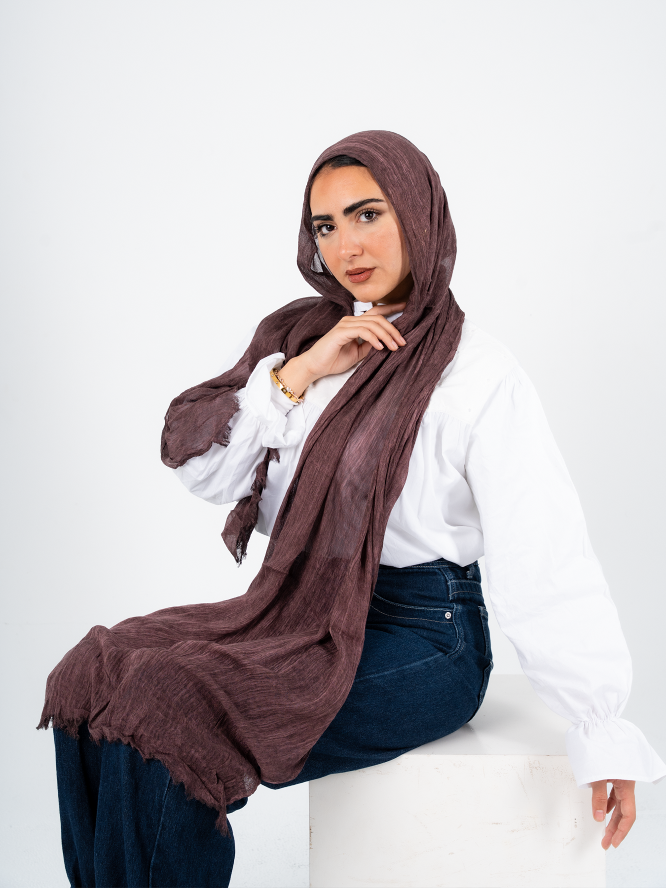 THT GIRL Ready To Go burgundy hijab made of soft fabric, styled for easy wear and versatile fashion.