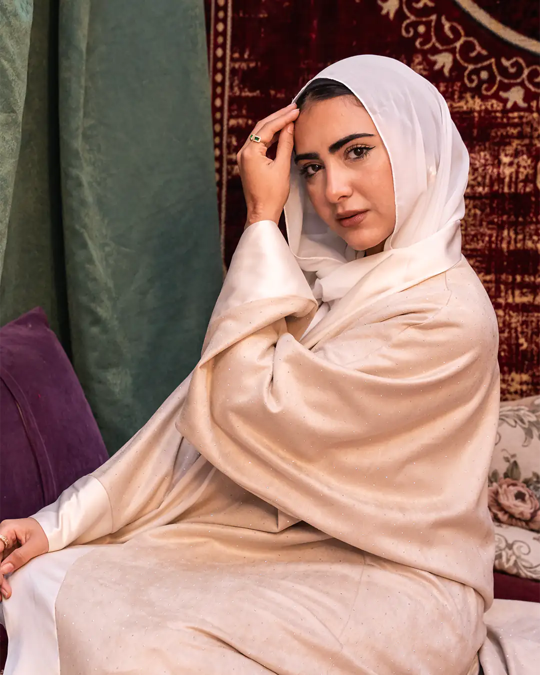 Beige Samaa Kaftan by THT GIRL featuring flowing fabric and elegant design, perfect for stylish fashion wear.