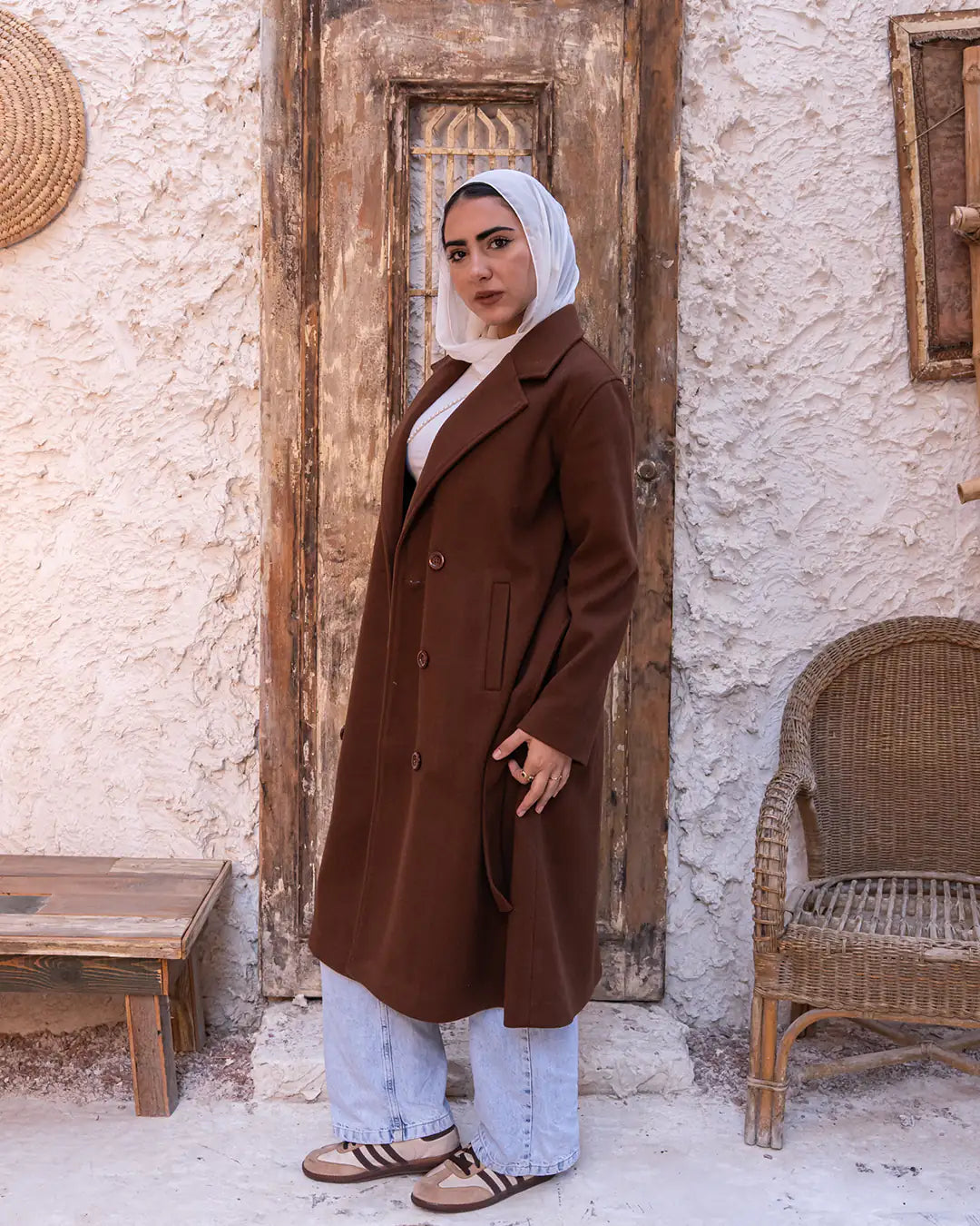 Brown Milano Jacket by THT GIRL, stylish fashion coat with a modern fit, shown on a model with a neutral background.