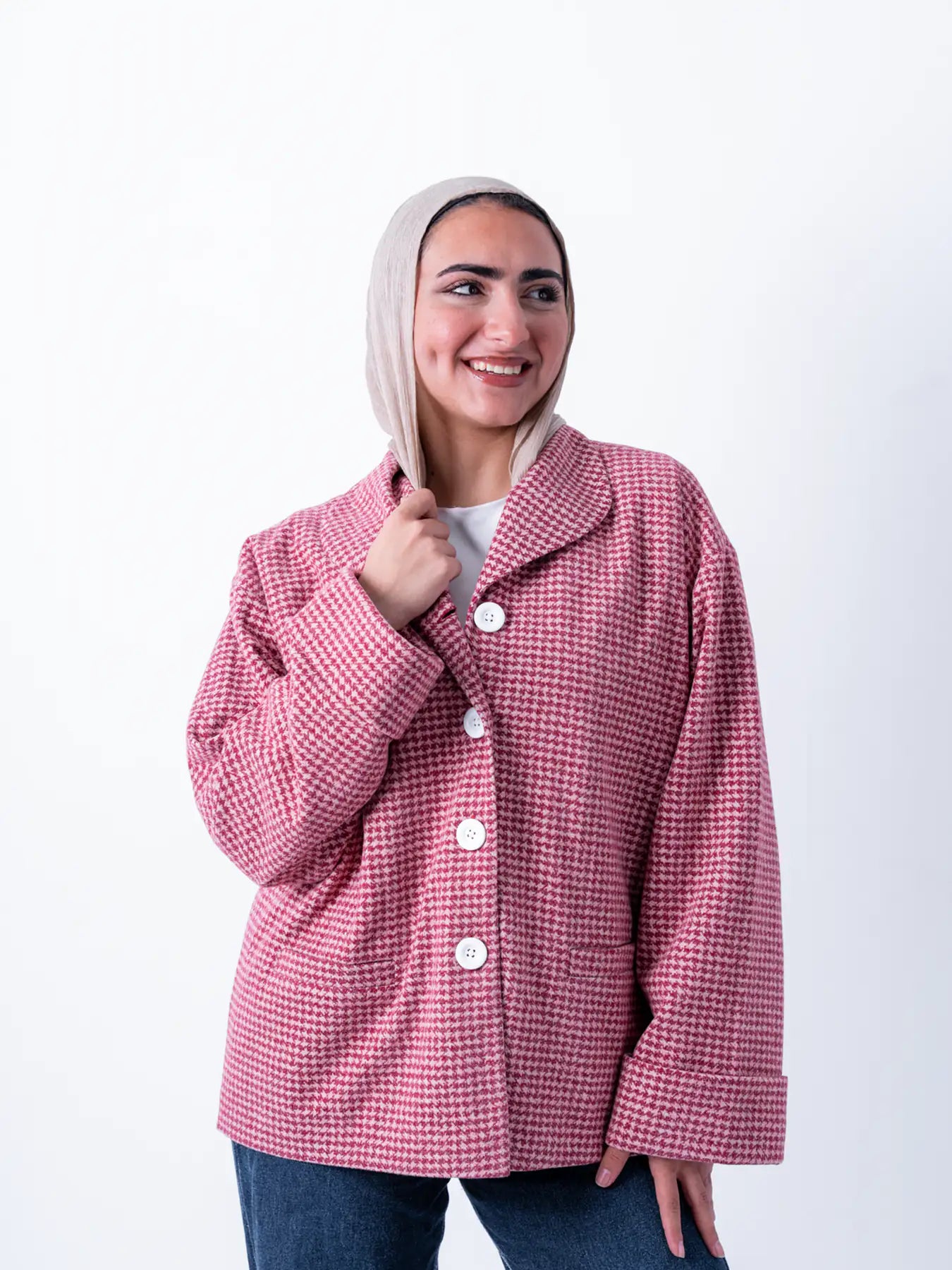 Pink TOKYO oversized jacket by THT GIRL, stylish fashion outerwear with a relaxed fit, shown in a high-quality product image.