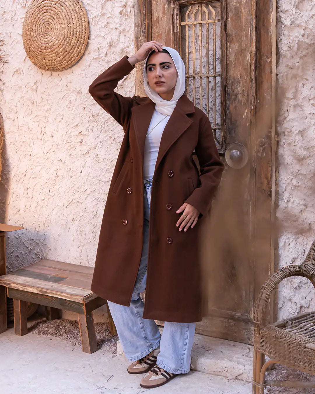 THT GIRL Milano Brown Jacket, stylish fashion outerwear with a sleek design, shown on a model in the image.