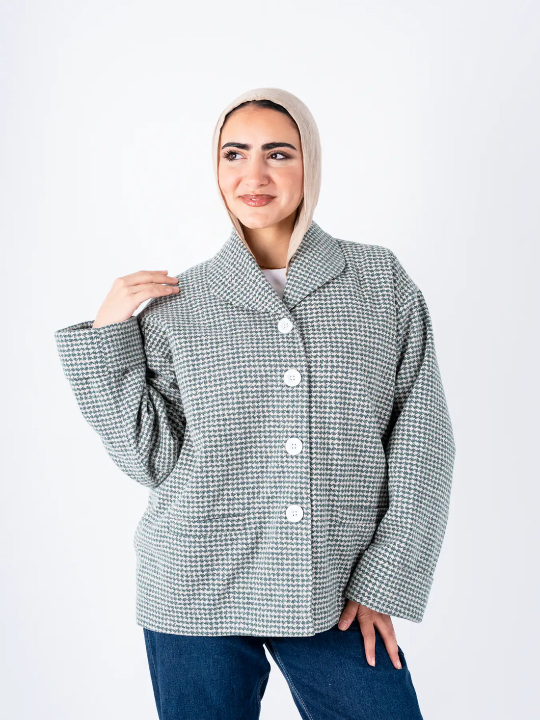 Green TOKYO oversized jacket by THT GIRL, stylish fashion outerwear with a relaxed fit and trendy design.