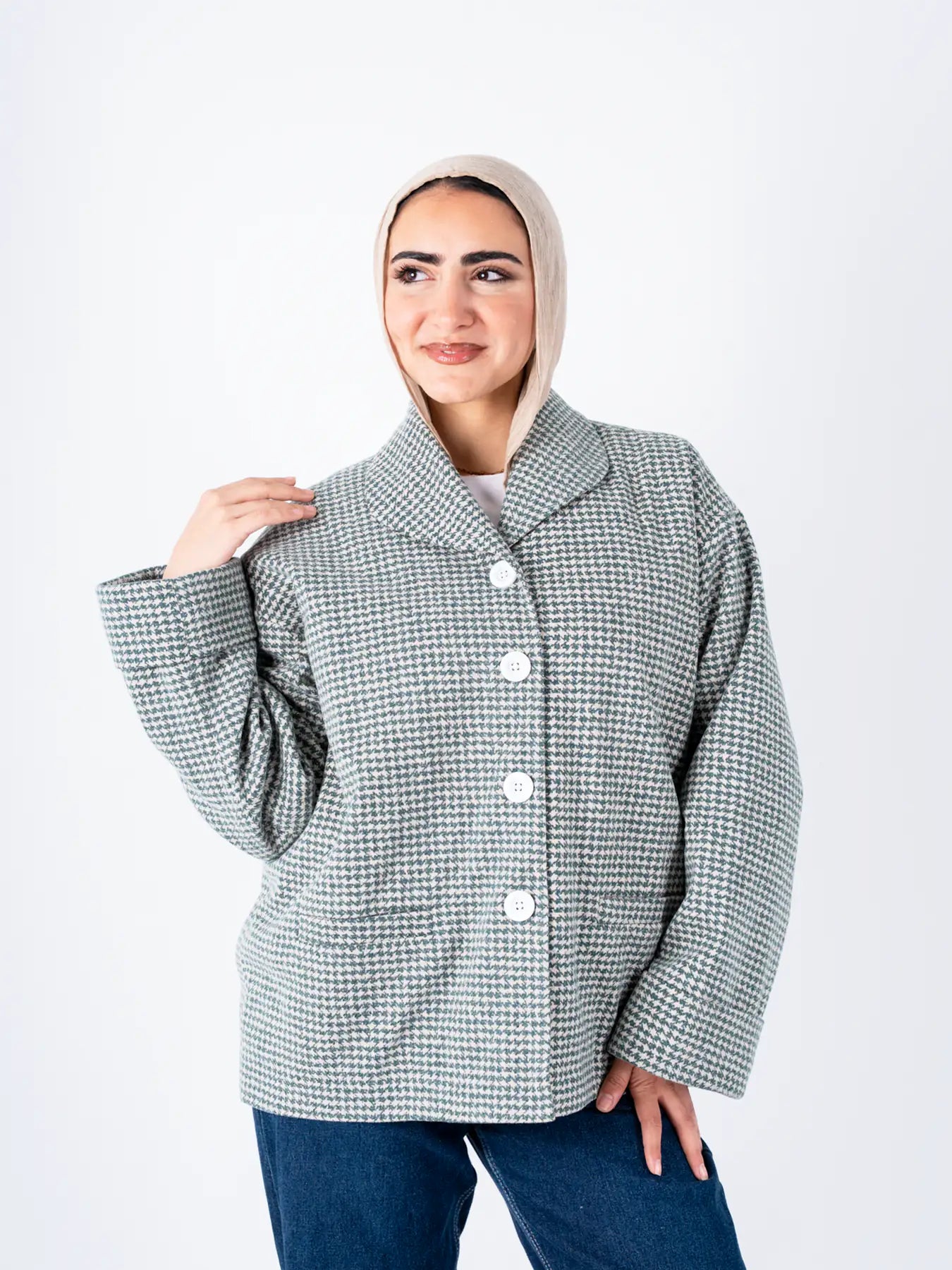 Green TOKYO oversized jacket by THT GIRL, stylish fashion outerwear with a relaxed fit and trendy design.