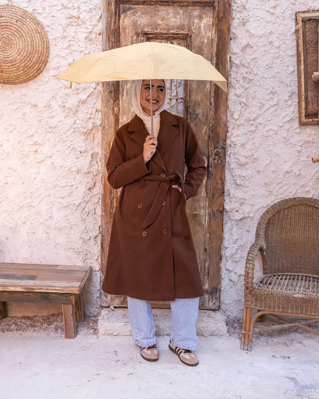 Brown Milano Jacket by THT GIRL, stylish fashion coat with a modern fit, shown on a model with a neutral background.