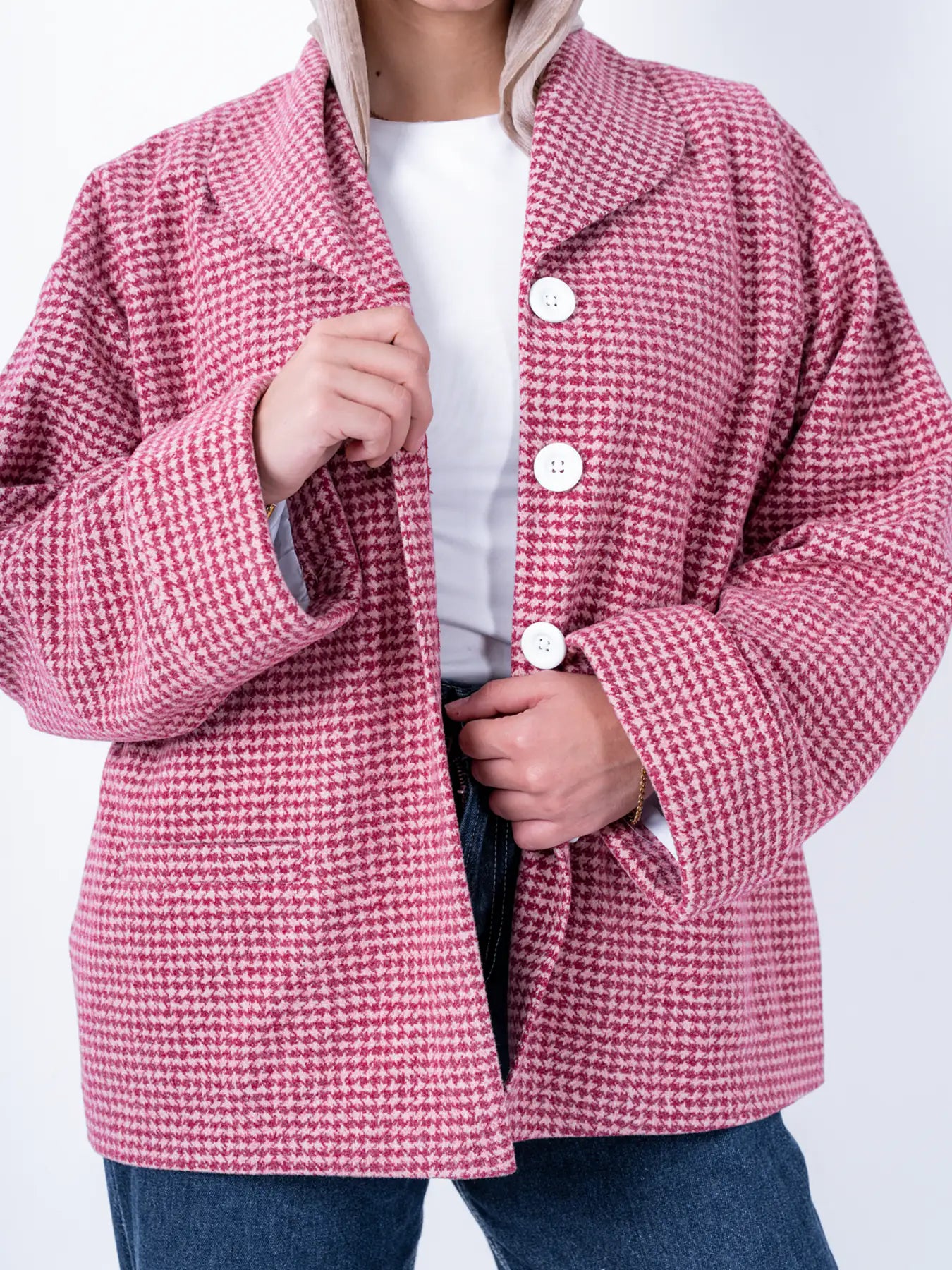 Pink TOKYO oversized fashion jacket by THT GIRL, shown in image 6 with a relaxed fit and stylish design.