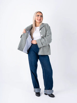 Green TOKYO oversized jacket by THT GIRL featuring a relaxed fit and stylish fashion design, shown on a model.
