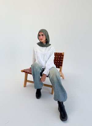 White Lady Blouse by THT GIRL featuring a classic fit, long sleeves, and elegant collar, displayed on a white background.