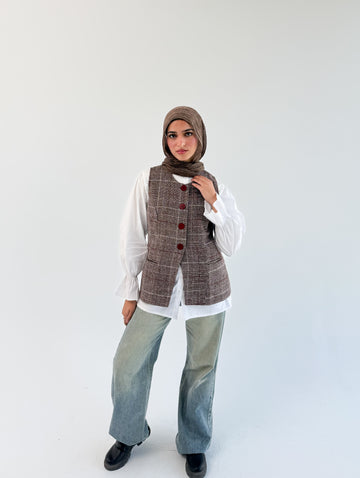 London Vest Burgundy check