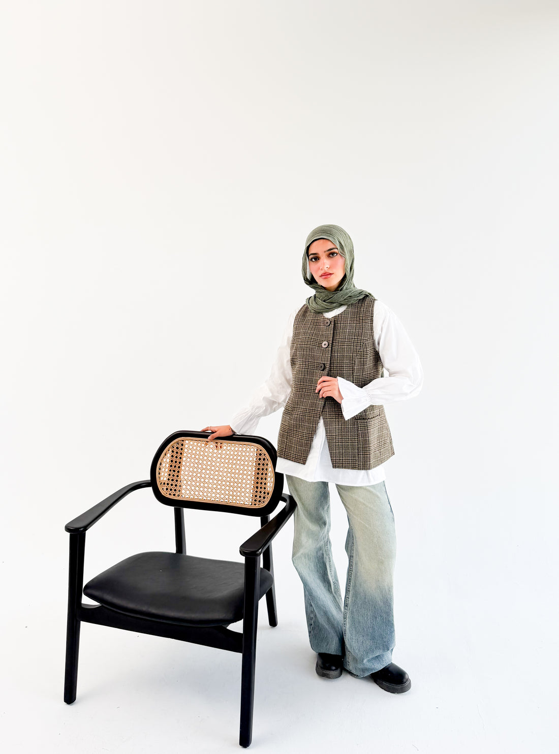 London Vest olive check