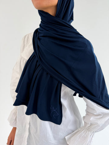 Royal blue mini everyday hijab by THT GIRL, lightweight and stylish hijab shown in a close-up image.
