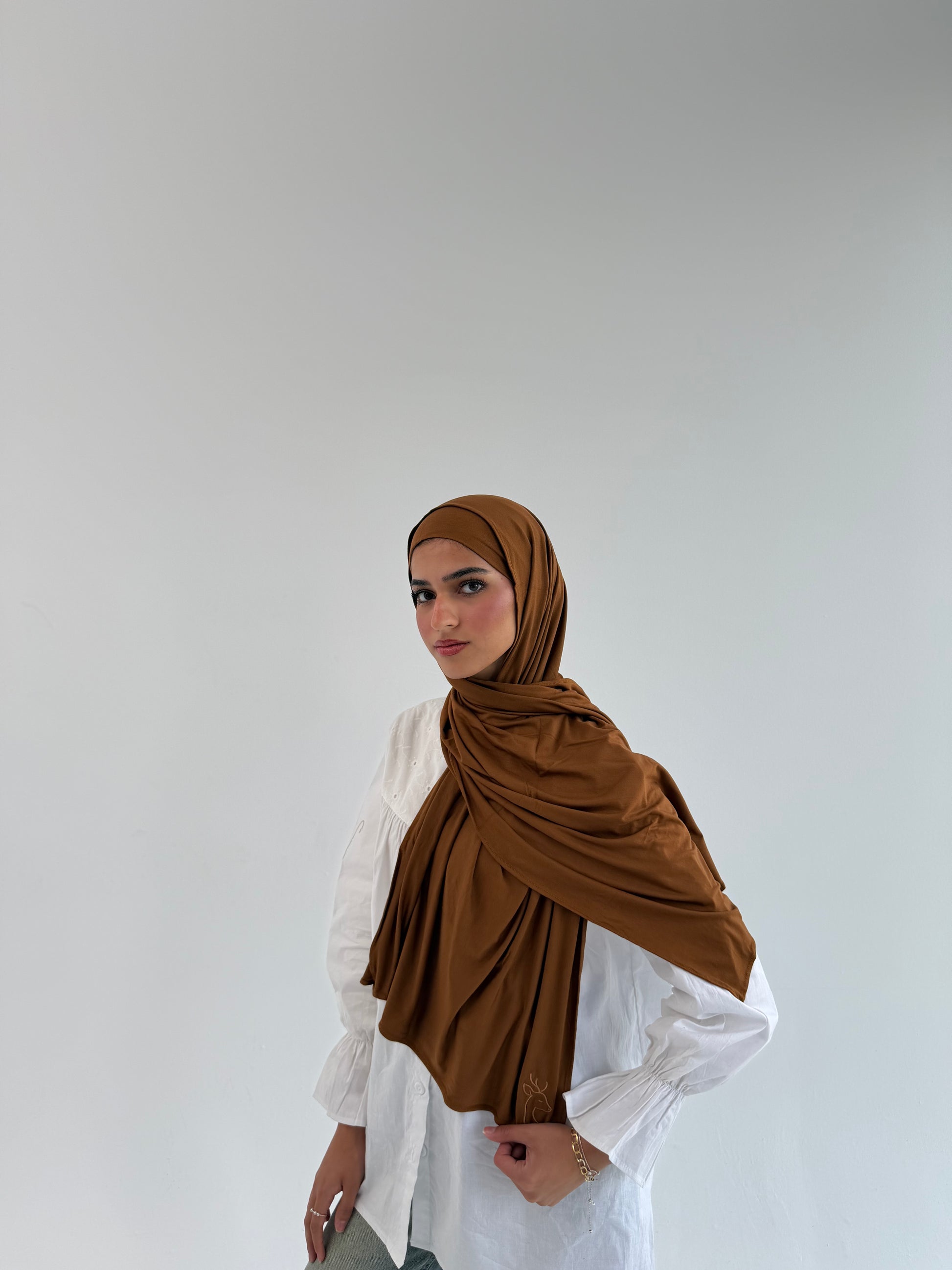 Mini everyday caramel hijab by THT GIRL displayed, showing soft fabric and versatile style suitable for daily wear