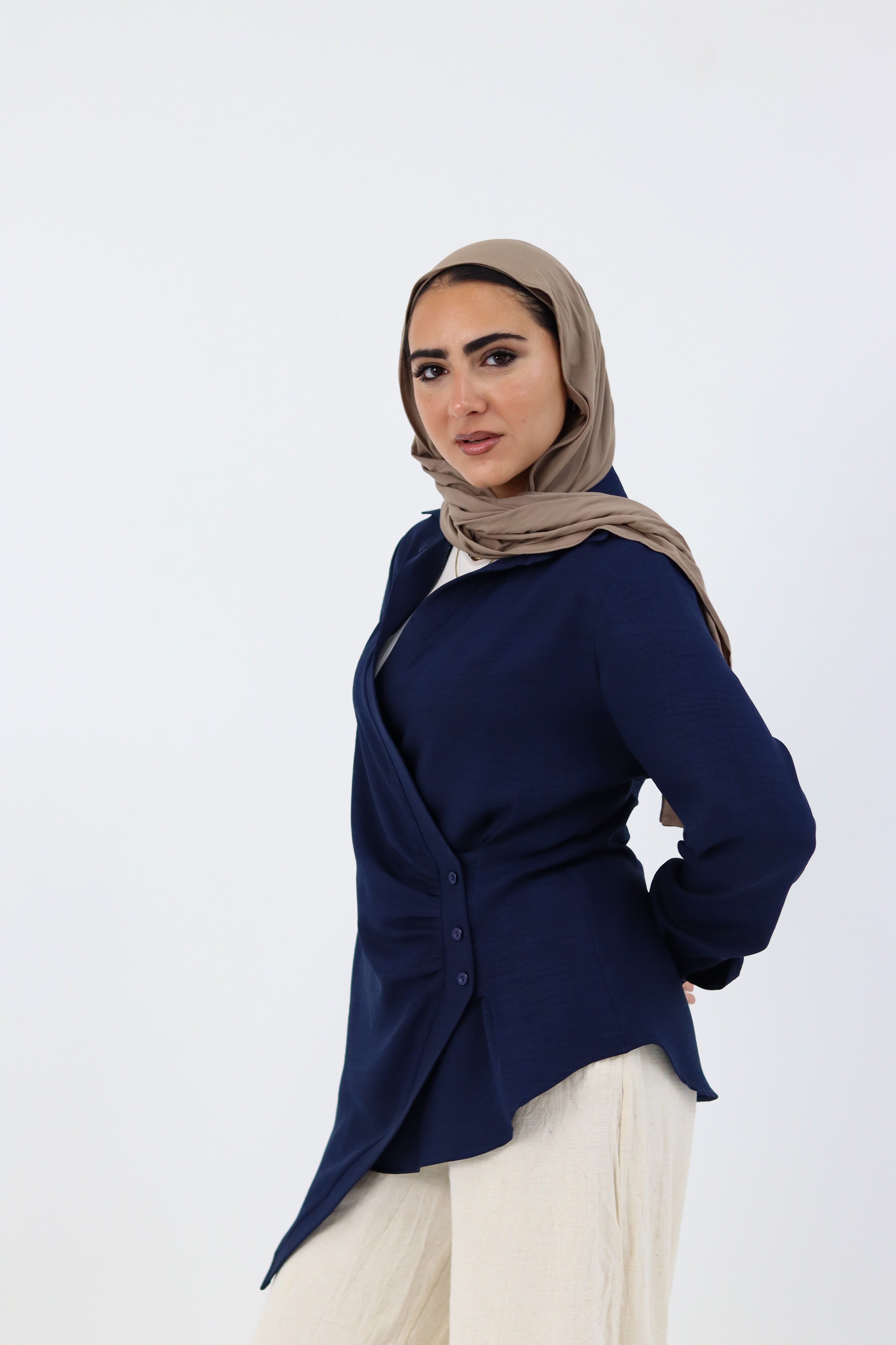 Navy blue Deer Shirt by THT GIRL, casual long-sleeve shirt with deer print, soft fabric, and relaxed fit.