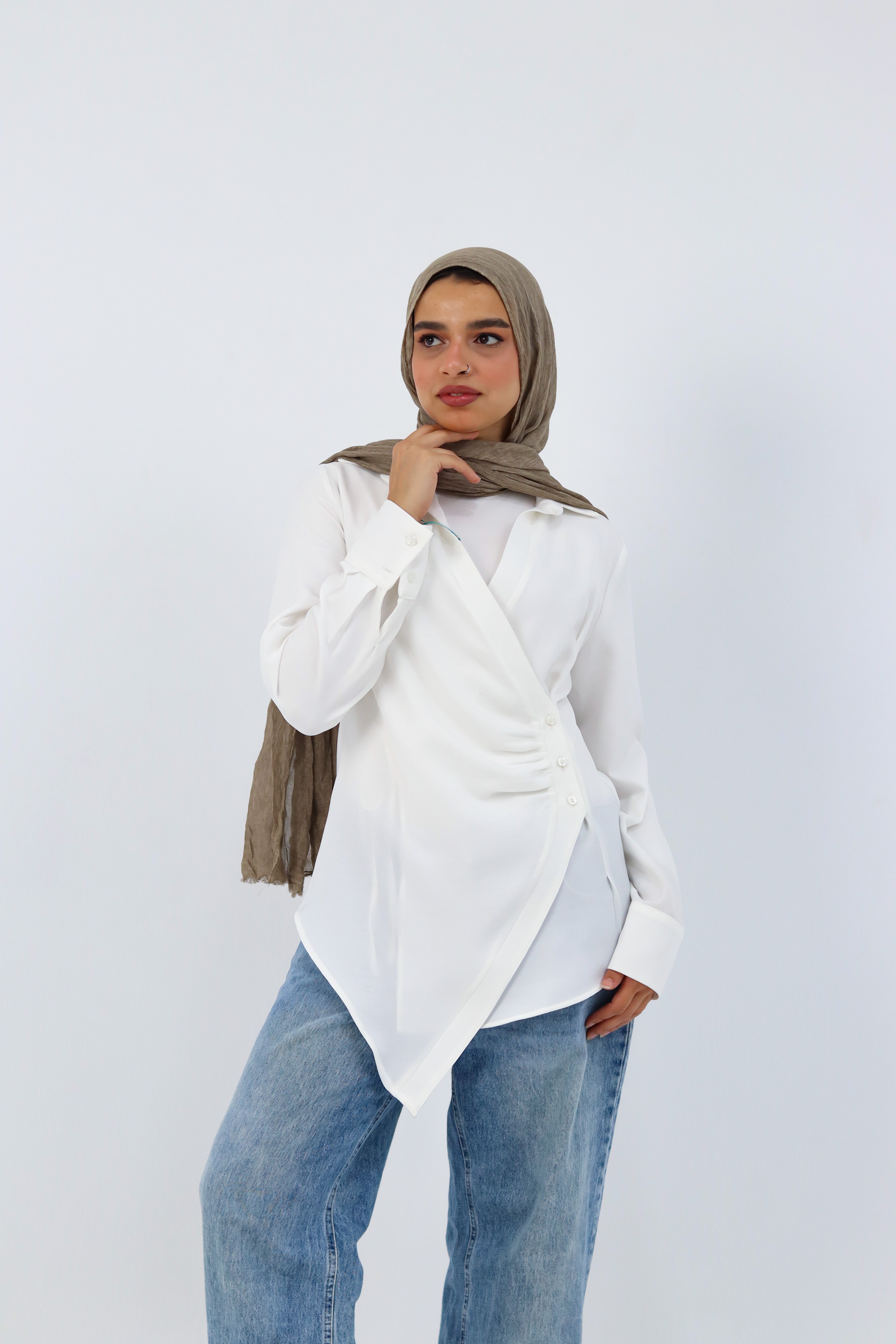 White deer print shirt by THT GIRL featuring a casual fit and button-up design.