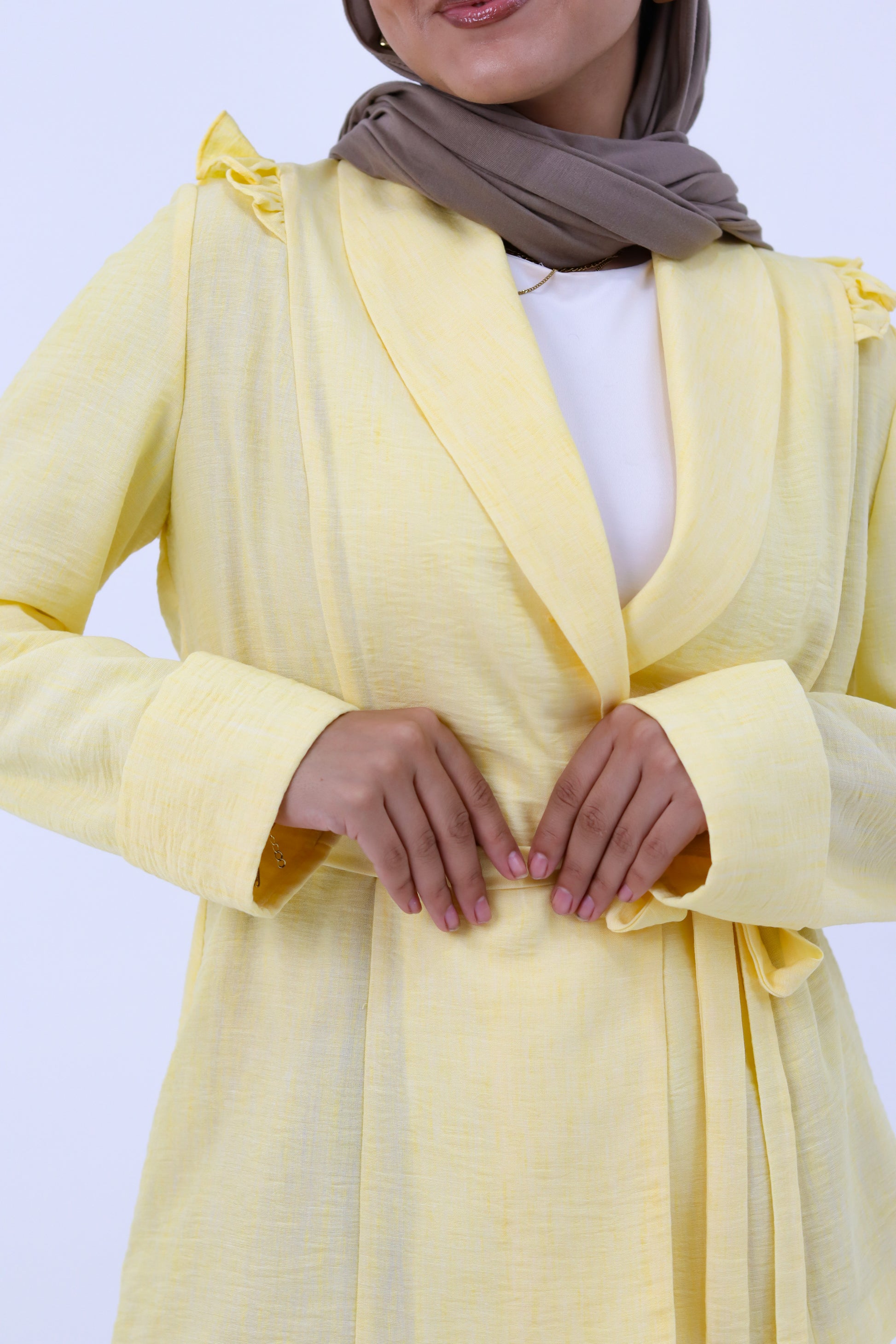 Yellow Roe Suit by THT GIRL, fashionable women's clothing with a stylish design, shown on a model.