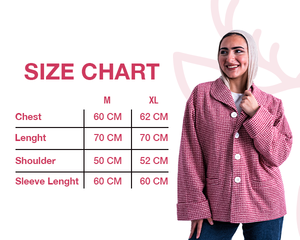 Size chart for THT GIRL Tokyo Oversized Grey Jacket, showing measurements for mobile viewing.