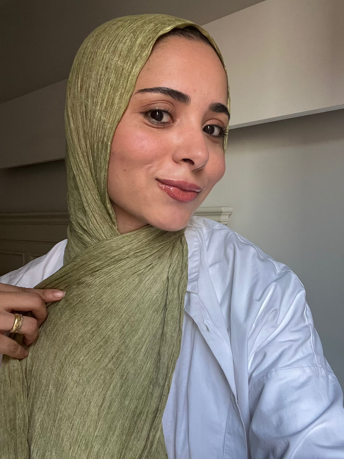 Olive-colored Ready To Go Hijab by THT GIRL, showcasing lightweight fabric and stylish, versatile design for everyday wear.